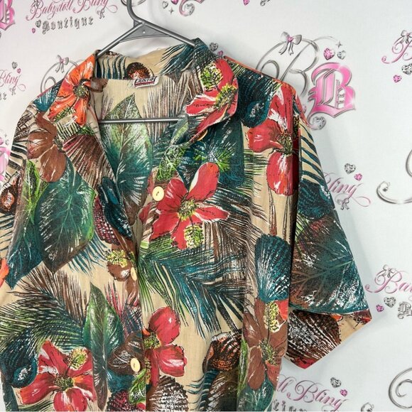Just 4 inc button up vintage flowers Hawaii Tropical Floral Button-Up Shirt - Picture 4 of 11